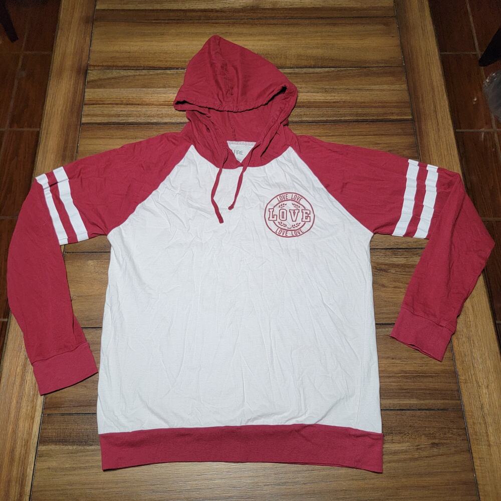 On Fire LS Maroon & White Hooded Tee "Love" - Size Large*